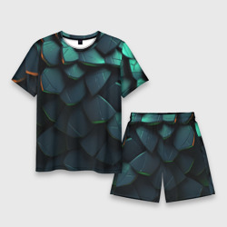 Dark green abstract geometry style – Мужской костюм с шортами 3D с принтом купить