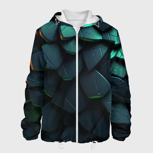 Мужская куртка с принтом Dark green abstract geometry style, вид спереди №1