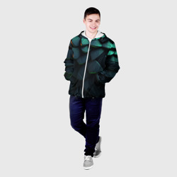 Куртка с принтом Dark green abstract geometry style для мужчины, вид на модели спереди №2. Цвет основы: белый