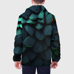 Куртка с принтом Dark green abstract geometry style для мужчины, вид на модели сзади №2. Цвет основы: белый