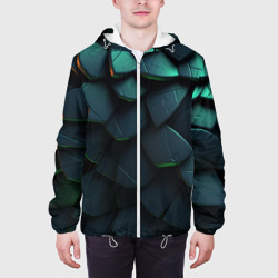 Куртка с принтом Dark green abstract geometry style для мужчины, вид на модели спереди №3. Цвет основы: белый
