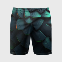 Dark green abstract geometry style – Мужские шорты спортивные с принтом купить