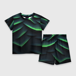 Green dark    abstract geometry style – Детский костюм с шортами 3D с принтом купить