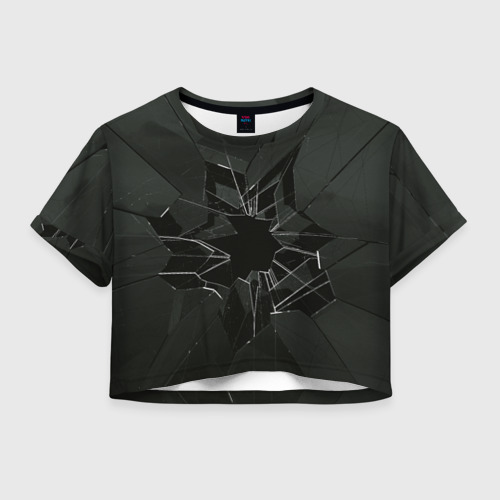Женская футболка Crop-top 3D Черное разбитое стекло, цвет 3D печать