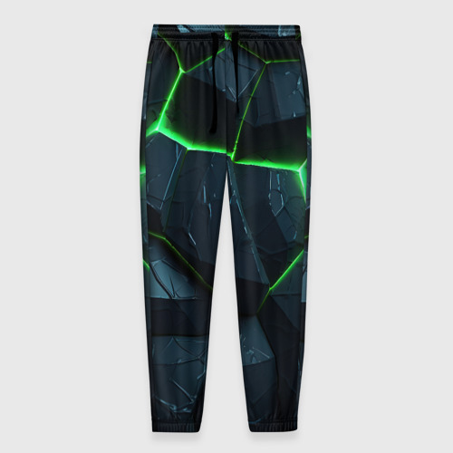 Мужские брюки с принтом Abstract dark green  geometry style, вид спереди №1