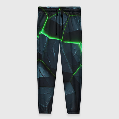 Женские брюки с принтом Abstract dark green  geometry style, вид спереди №1