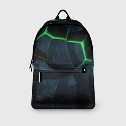 Рюкзак с принтом Abstract dark green  geometry style для любого человека, вид спереди №3. Цвет основы: белый