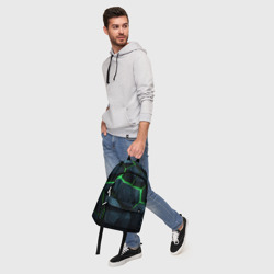 Рюкзак с принтом Abstract dark green  geometry style для любого человека, вид спереди №5. Цвет основы: белый