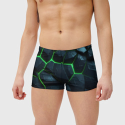 Плавки с принтом Abstract dark green  geometry style для мужчины, вид на модели спереди №2. Цвет основы: белый