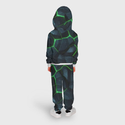 Костюм с принтом Abstract dark green  geometry style для ребенка, вид на модели сзади №2. Цвет основы: белый