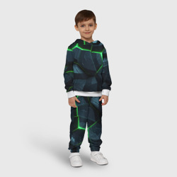 Костюм с принтом Abstract dark green  geometry style для ребенка, вид на модели спереди №2. Цвет основы: белый