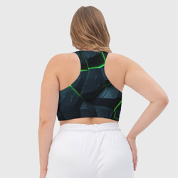 Топ с принтом Abstract dark green  geometry style для женщины, вид на модели сзади №3. Цвет основы: белый