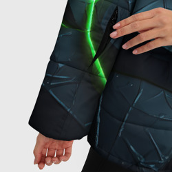 Куртка с принтом Abstract dark green  geometry style для женщины, вид на модели спереди №4. Цвет основы: черный