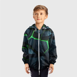 Ветровка с принтом Abstract dark green  geometry style для ребенка, вид на модели спереди №2. Цвет основы: белый