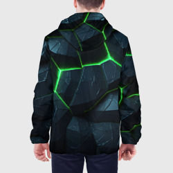 Куртка с принтом Abstract dark green  geometry style для мужчины, вид на модели сзади №2. Цвет основы: белый