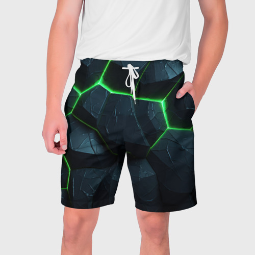 Мужские шорты с принтом Abstract dark green  geometry style, вид спереди №1