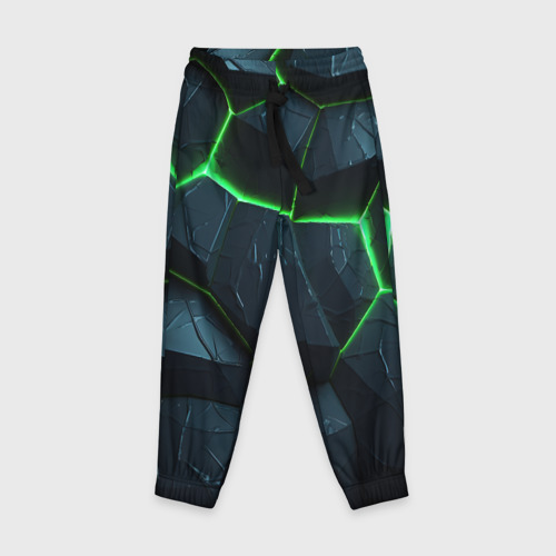 Детские брюки с принтом Abstract dark green  geometry style, вид спереди №1