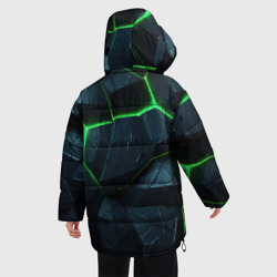 Куртка с принтом Abstract dark green  geometry style для женщины, вид на модели сзади №2. Цвет основы: черный
