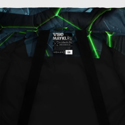 Куртка с принтом Abstract dark green  geometry style для женщины, вид на модели спереди №5. Цвет основы: черный