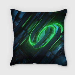 Green neon abstract  geometry  – Подушка 3D с принтом купить