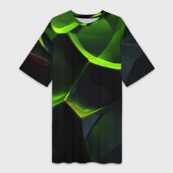 Платье-футболка 3D Green neon abstract    geometry 