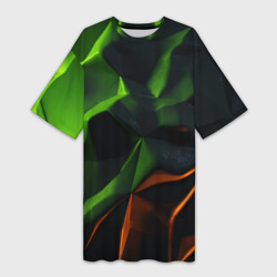 Green neon     abstract geometry  – Платье-футболка 3D с принтом купить