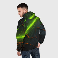 Ветровка с принтом Green neon abstract geometry для мужчины, вид на модели сзади №2. Цвет основы: белый