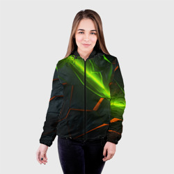 Женская куртка 3D Green neon abstract geometry  - фото 2