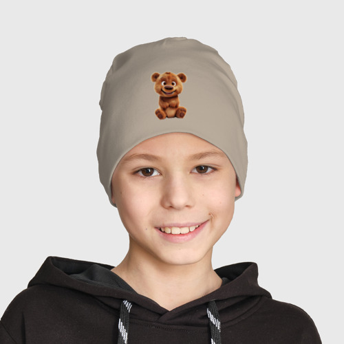 Детская шапка демисезонная Милый плюшевый медведь, цвет миндальный - фото 3