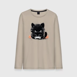 Мужской лонгслив хлопок Котик геймер