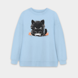 Женский свитшот oversize без начеса хлопок Котик геймер