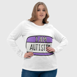 Лонгслив с принтом Аутист значок для женщины, вид на модели спереди №4. Цвет основы: белый