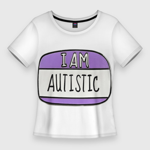 Женская приталенная футболка с принтом Аутист значок, вид спереди №1