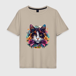 Мужская футболка хлопок Oversize Цветочный кот
