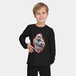 Пижама с принтом Призрак в огне для ребенка, вид на модели спереди №2. Цвет основы: черный