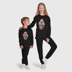 Пижама с принтом Призрак в огне для ребенка, вид на модели спереди №5. Цвет основы: черный