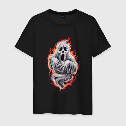 Мужская футболка из хлопка с принтом Призрак в огне, вид спереди №1