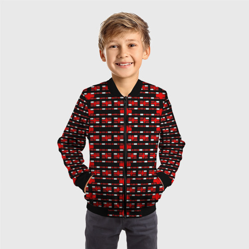 Детский бомбер 3D Красные и белые кирпичики на чёрном фоне, цвет черный - фото 4
