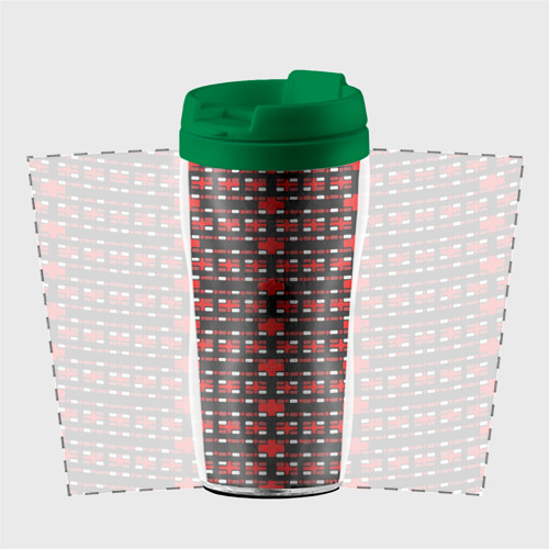 Термокружка-непроливайка Красные и белые кирпичики на чёрном фоне, цвет зеленый - фото 2