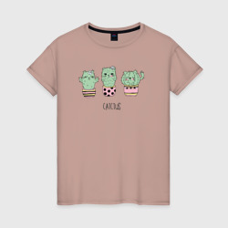 Cactus cat – Женская футболка хлопок с принтом купить со скидкой в -20%