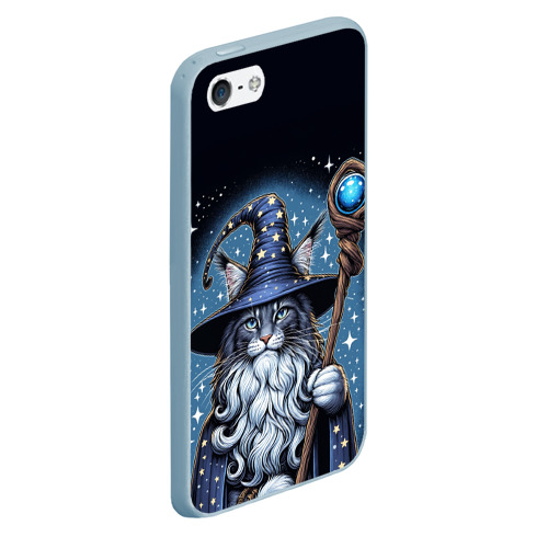 Чехол для iPhone 5/5S матовый  Кот Мейн Кун в образе волшебника, цвет голубой - фото 3