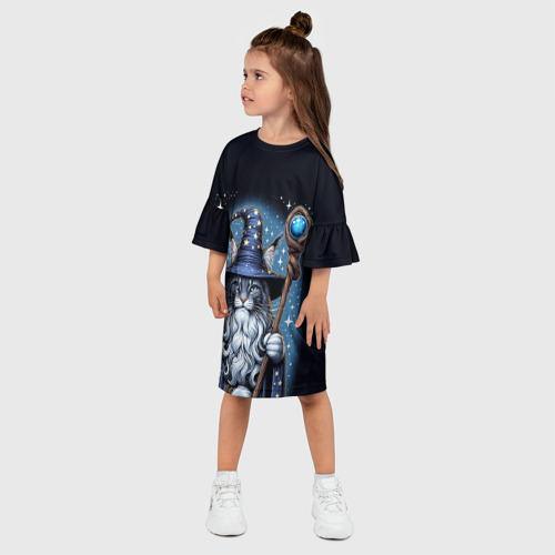 Детское платье 3D  Кот Мейн Кун в образе волшебника, цвет 3D печать - фото 3