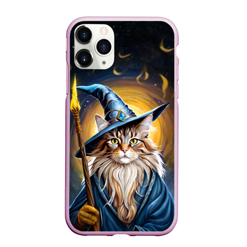 Чехол для iPhone 11 Pro Max матовый Кот Мейн Кун волшебник, цвет розовый