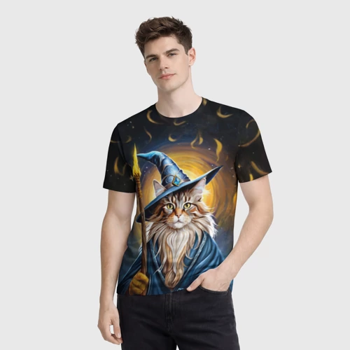 Мужская футболка 3D с принтом Кот Мейн Кун волшебник, фото на моделе #1