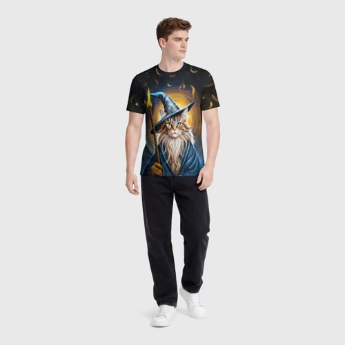 Мужская футболка 3D с принтом Кот Мейн Кун волшебник, вид сбоку #3