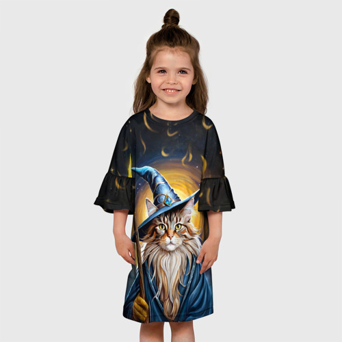 Детское платье 3D Кот Мейн Кун волшебник, цвет 3D печать - фото 4