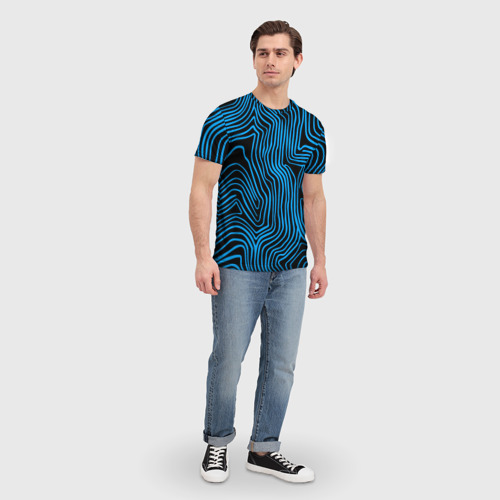 Мужская футболка 3D Синие линии узор, цвет 3D печать - фото 5