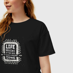Женская футболка хлопок Oversize Life begins at the end of your comfort zone - фото 2