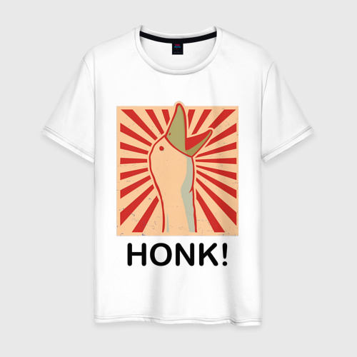 Мужская футболка из хлопка с принтом Гусь honk, вид спереди №1