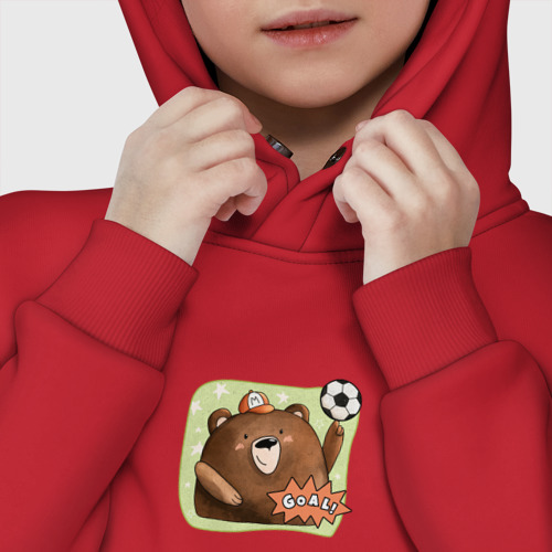 Детское худи Oversize хлопок Медведь футболист, цвет красный - фото 7